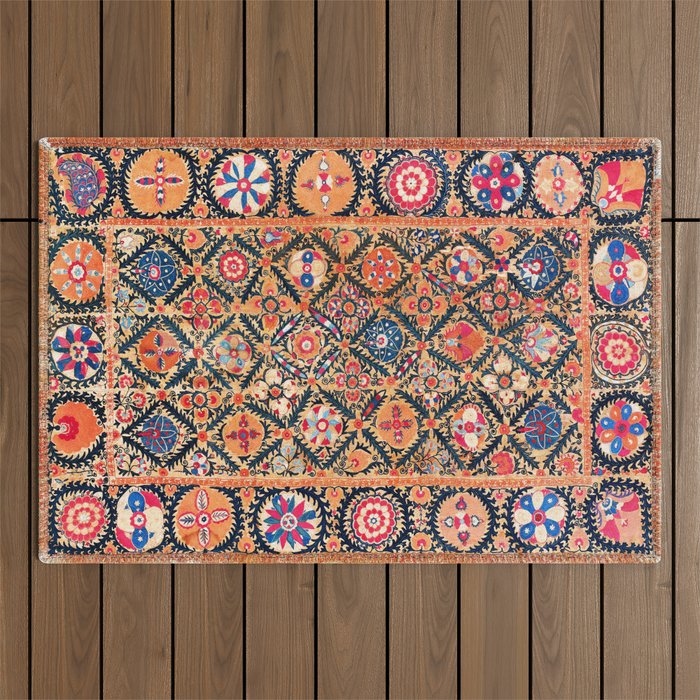 Kermina Suzani Southwest Uzbekistan Embroidery Print Outdoor Rug Gallery Image 1