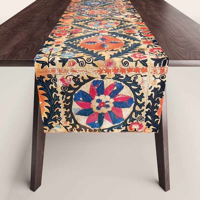 Kermina Suzani Southwest Uzbekistan Embroidery Print Table Runner Gallery Image 1