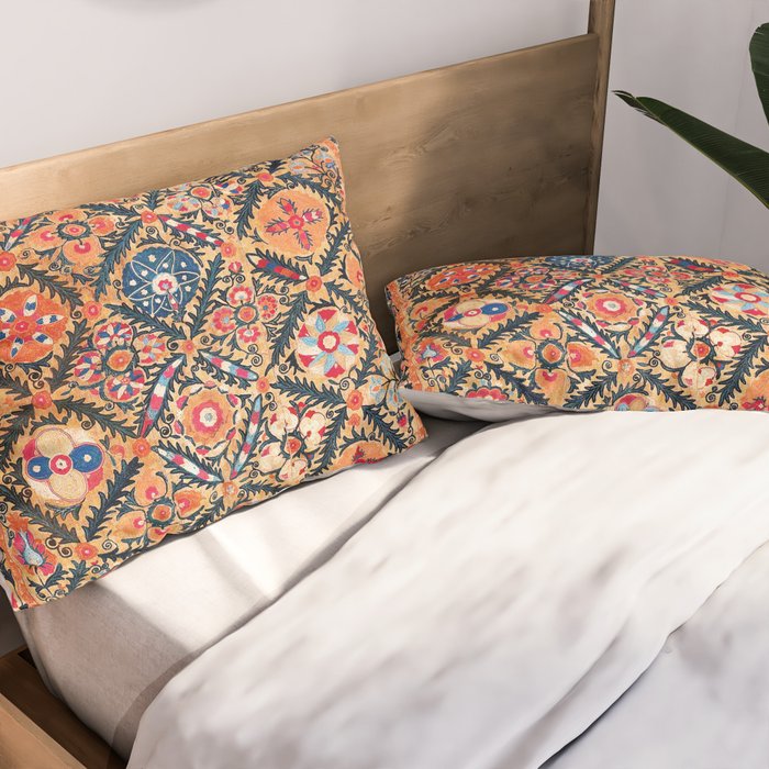 Kermina Suzani Southwest Uzbekistan Embroidery Print Pillow Sham Gallery Image 2