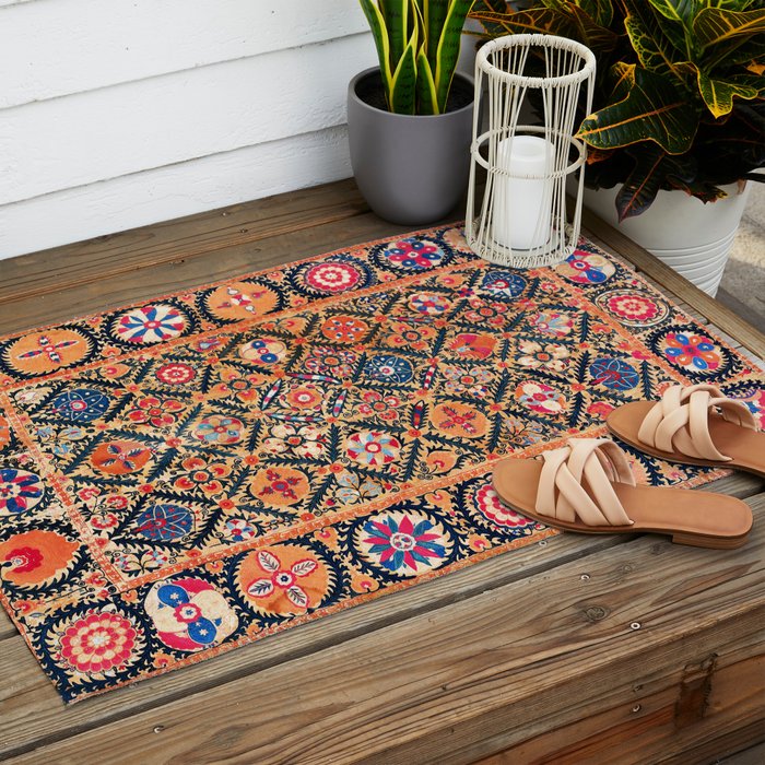 Kermina Suzani Southwest Uzbekistan Embroidery Print Outdoor Rug Gallery Image 2