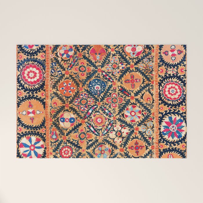 Kermina Suzani Southwest Uzbekistan Embroidery Print Welcome Mat Gallery Image 1