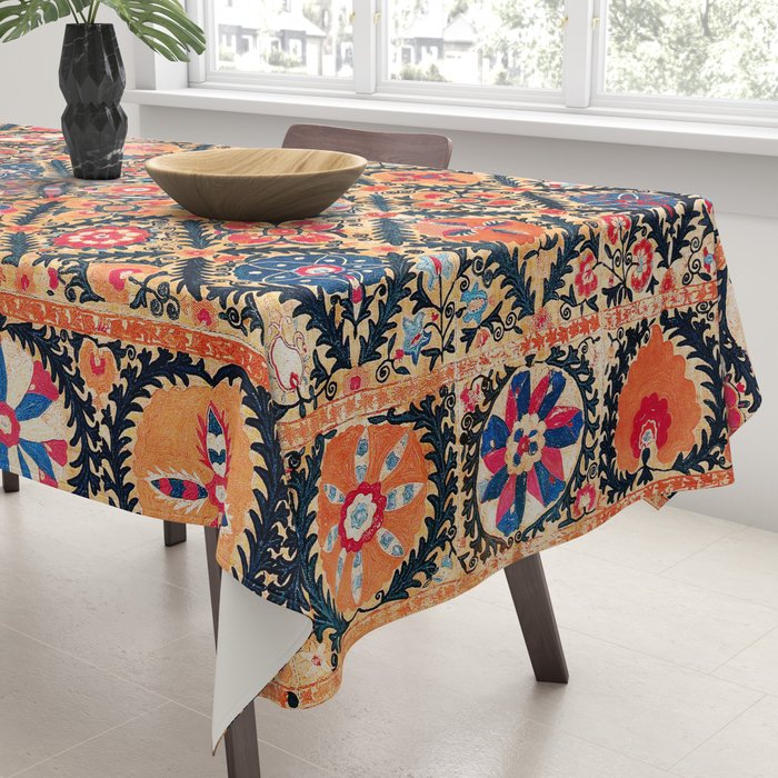 Kermina Suzani Southwest Uzbekistan Embroidery Print Tablecloth Gallery Image 3