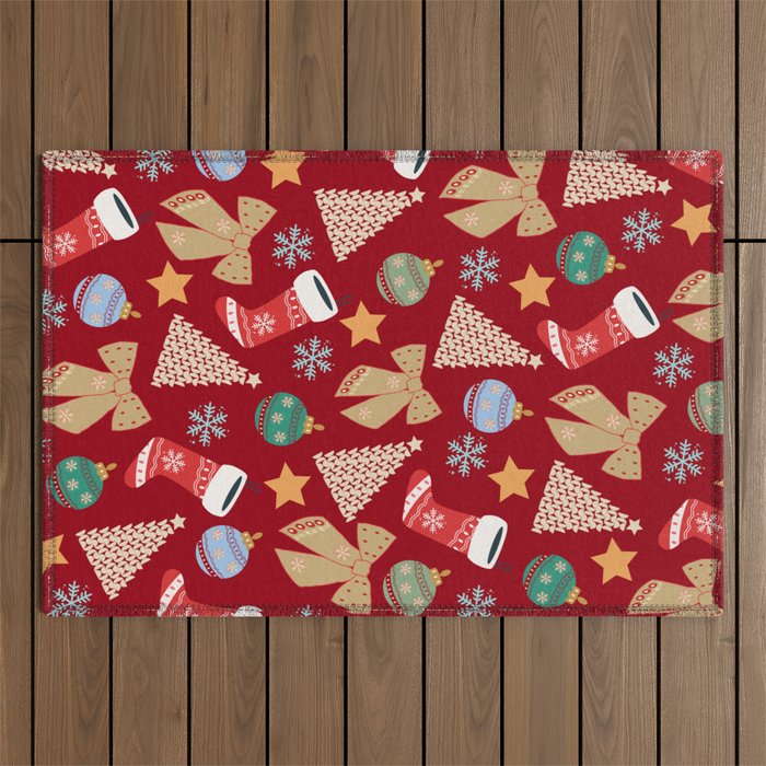 Cute Christmas Red Outdoor Rug Gallery Image 1