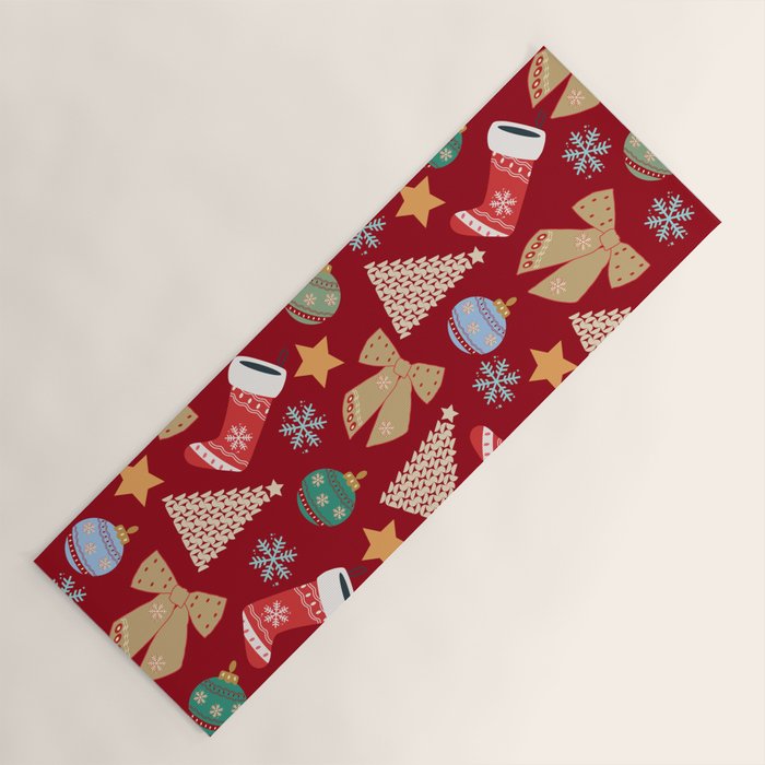 Cute Christmas Red Yoga Mat Gallery Image 1