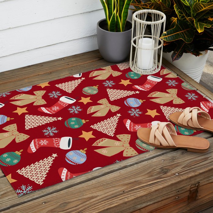 Cute Christmas Red Outdoor Rug Gallery Image 2
