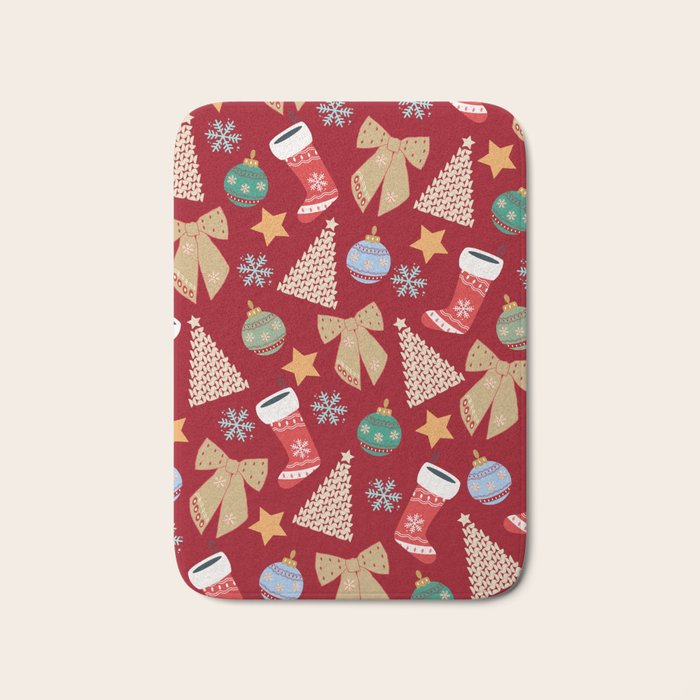 Cute Christmas Red Bath Mat Gallery Image 1
