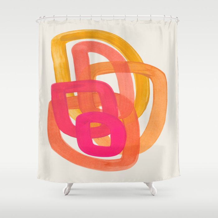 Funky Retro 70's Style Pattern Orange Pink Greindent Striped Circles Mid Century Colorful Pop Art Shower Curtain Gallery Image 1