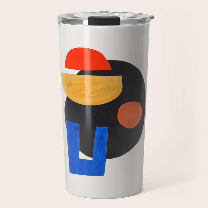 Minimalist Modern Mid Century Funky Colorful Primary Shapes Paper Collage by Ejaaz Haniff Travel Mug Gallery Image 1