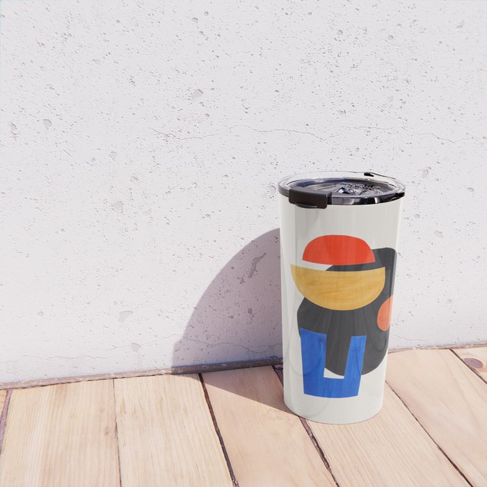 Minimalist Modern Mid Century Funky Colorful Primary Shapes Paper Collage by Ejaaz Haniff Travel Mug Gallery Image 4