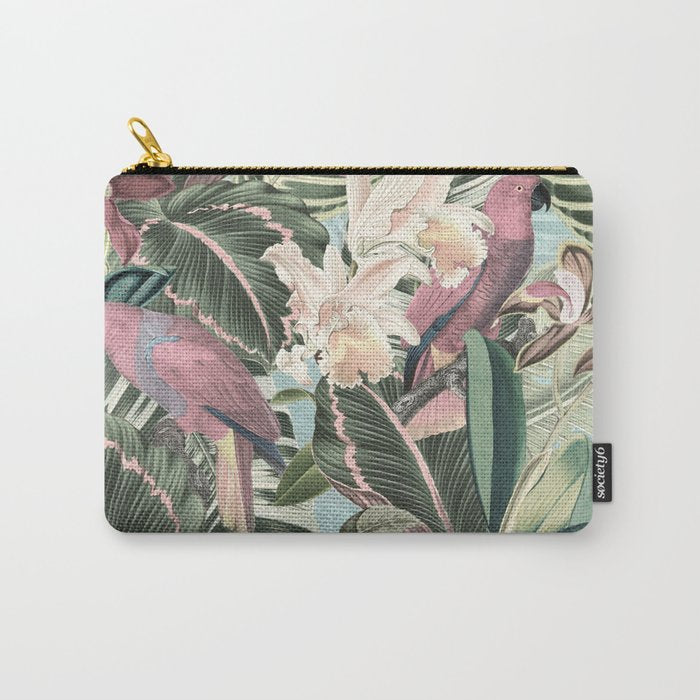 Vintage & Shabby Chic - Sepia Pink Tropical Bird Summer Garden Carry All Pouch Gallery Image 1