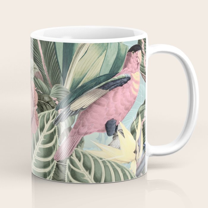 Vintage & Shabby Chic - Sepia Pink Tropical Bird Summer Garden Coffee Mug Gallery Image 1