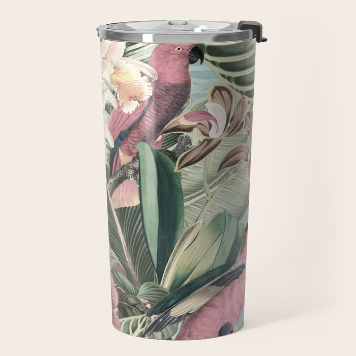 Vintage & Shabby Chic - Sepia Pink Tropical Bird Summer Garden Travel Mug Gallery Image 2