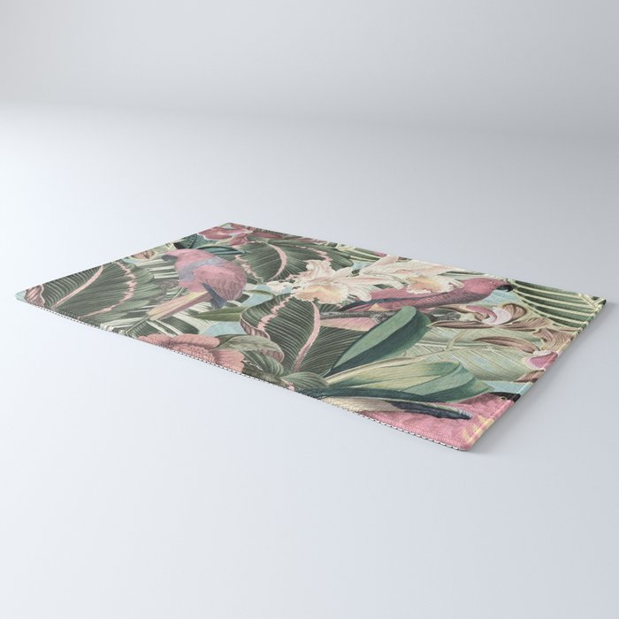 Vintage & Shabby Chic - Sepia Pink Tropical Bird Summer Garden Rug Gallery Image 3