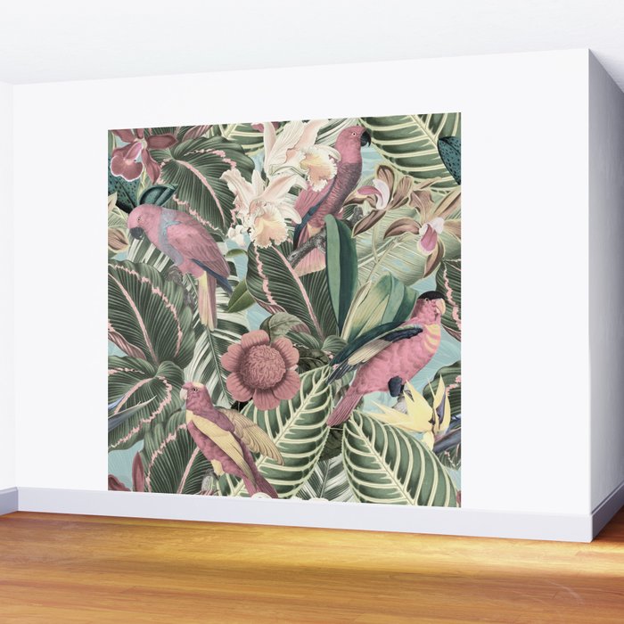 Vintage & Shabby Chic - Sepia Pink Tropical Bird Summer Garden Wall Mural Gallery Image 2