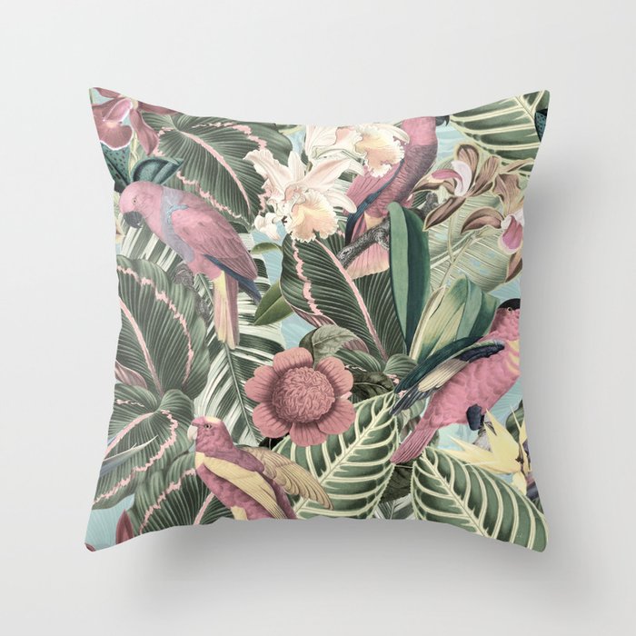 Vintage & Shabby Chic - Sepia Pink Tropical Bird Summer Garden Throw Pillow Gallery Image 6