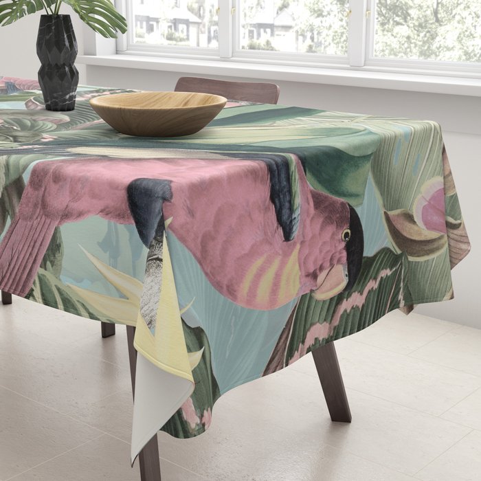 Vintage & Shabby Chic - Sepia Pink Tropical Bird Summer Garden Tablecloth Gallery Image 3