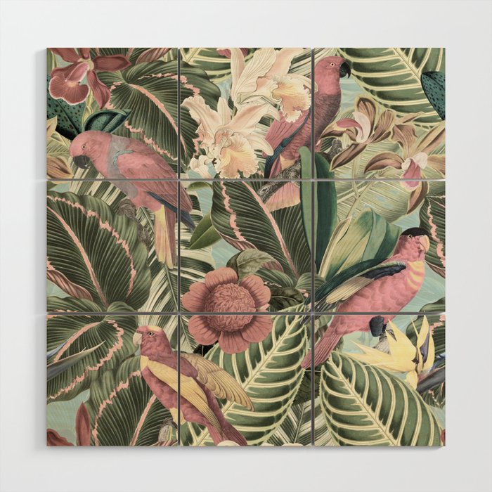 Vintage & Shabby Chic - Sepia Pink Tropical Bird Summer Garden Wood Wall Art Gallery Image 1