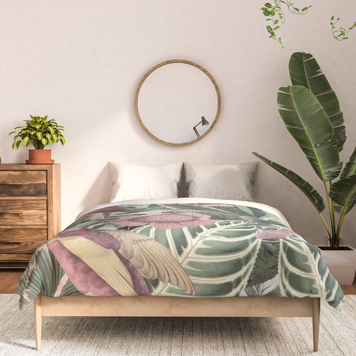 Vintage & Shabby Chic - Sepia Pink Tropical Bird Summer Garden Comforter Gallery Image 3