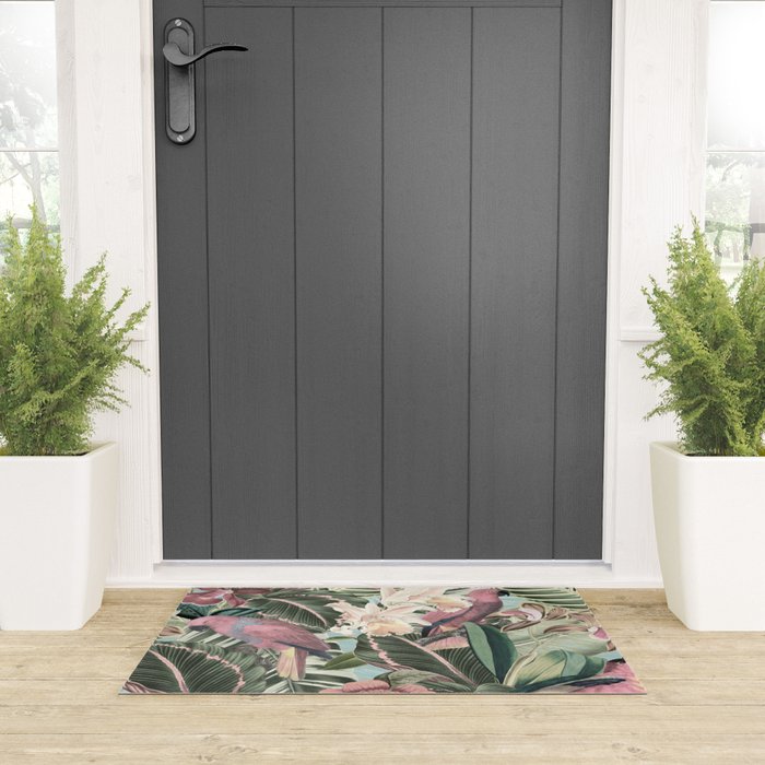 Vintage & Shabby Chic - Sepia Pink Tropical Bird Summer Garden Welcome Mat Gallery Image 3