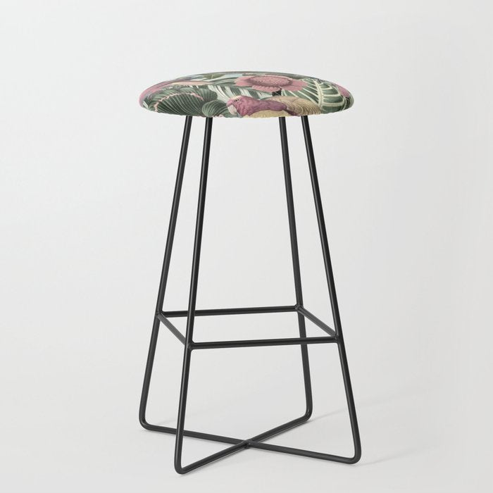 Vintage & Shabby Chic - Sepia Pink Tropical Bird Summer Garden Stool Gallery Image 1