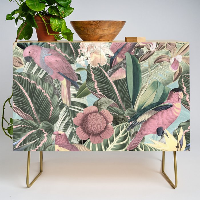 Vintage & Shabby Chic - Sepia Pink Tropical Bird Summer Garden Credenza Gallery Image 1