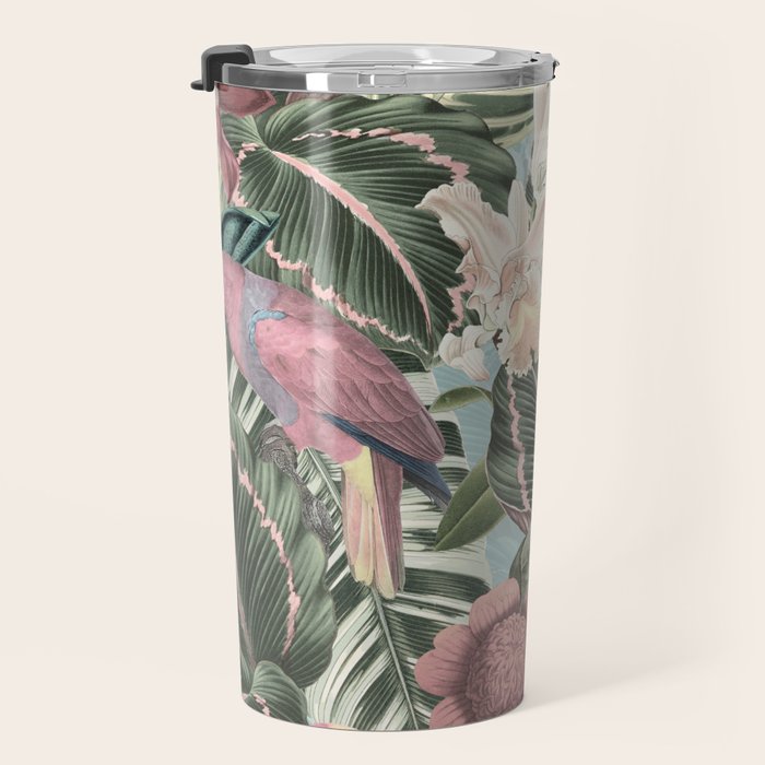 Vintage & Shabby Chic - Sepia Pink Tropical Bird Summer Garden Travel Mug Gallery Image 3