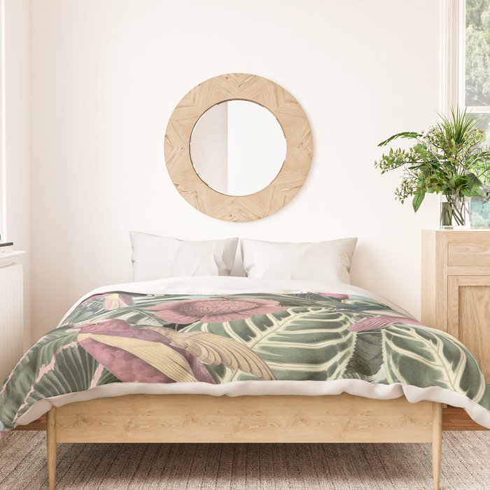 Vintage & Shabby Chic - Sepia Pink Tropical Bird Summer Garden Duvet Cover Gallery Image 3