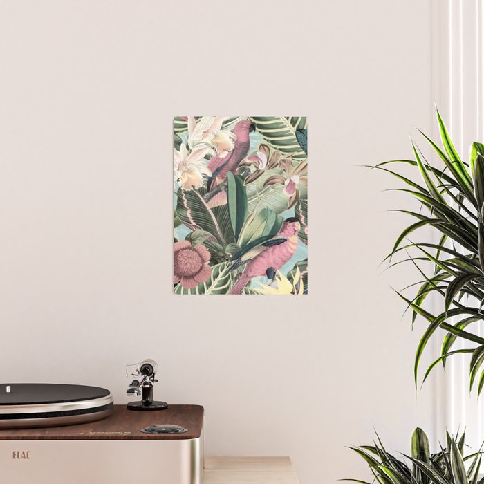 Vintage & Shabby Chic - Sepia Pink Tropical Bird Summer Garden Poster Gallery Image 2