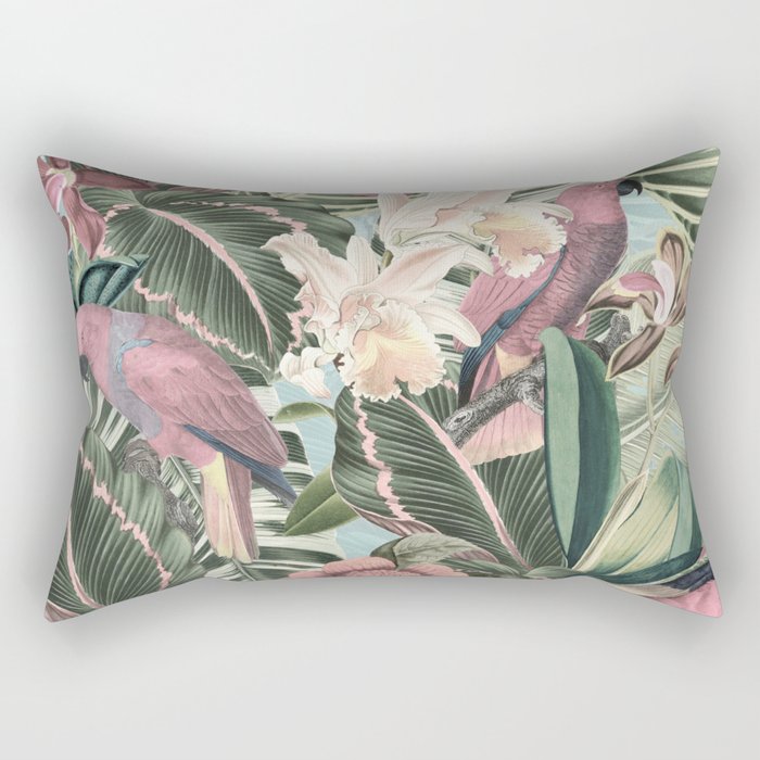 Vintage & Shabby Chic - Sepia Pink Tropical Bird Summer Garden Rectangular Pillow Gallery Image 1