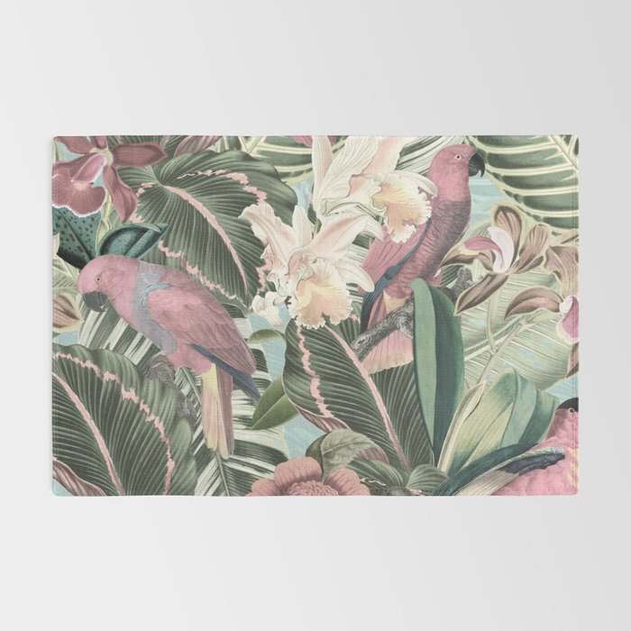 Vintage & Shabby Chic - Sepia Pink Tropical Bird Summer Garden Rug Gallery Image 2