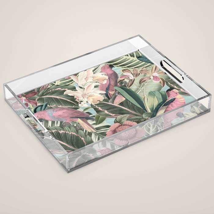 Vintage & Shabby Chic - Sepia Pink Tropical Bird Summer Garden Acrylic Tray Gallery Image 1