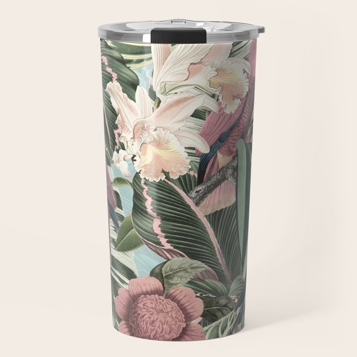 Vintage & Shabby Chic - Sepia Pink Tropical Bird Summer Garden Travel Mug Gallery Image 1