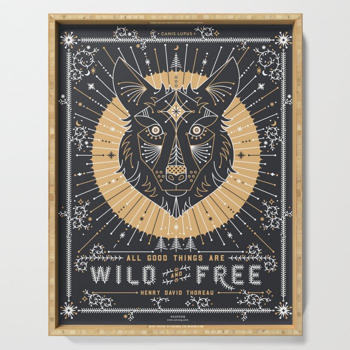 Wild & Free Wolf - Gold & Grey Serving Tray Gallery Image 1