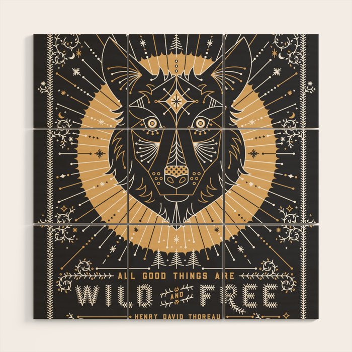 Wild & Free Wolf - Gold & Grey Wood Wall Art Gallery Image 1