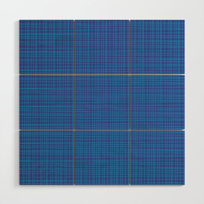 Blue Fine Weave Mid Century Modern Minimalist Woven Line Pattern Wood Wall Art Gallery Image 1