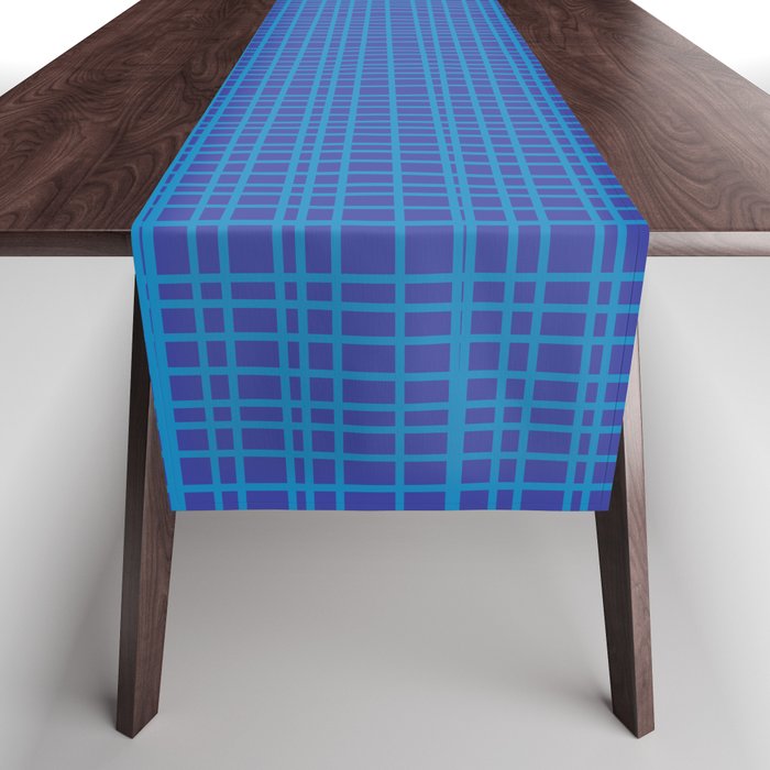 Blue Fine Weave Mid Century Modern Minimalist Woven Line Pattern Table Runner Gallery Image 1