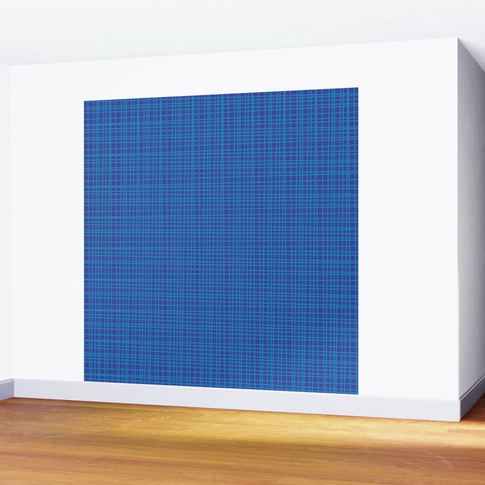 Blue Fine Weave Mid Century Modern Minimalist Woven Line Pattern Wall Mural Gallery Image 2