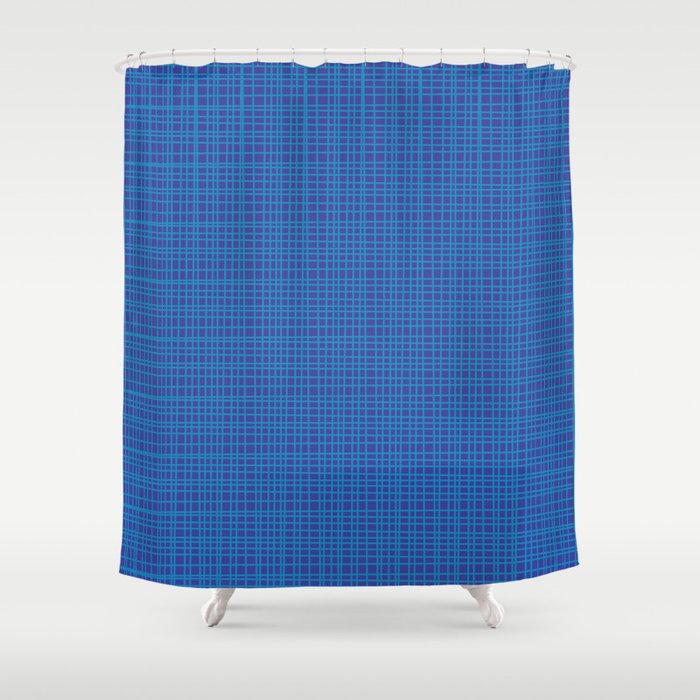 Blue Fine Weave Mid Century Modern Minimalist Woven Line Pattern Shower Curtain Gallery Image 1