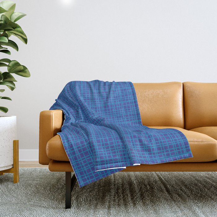 Blue Fine Weave Mid Century Modern Minimalist Woven Line Pattern Throw Blanket Gallery Image 1