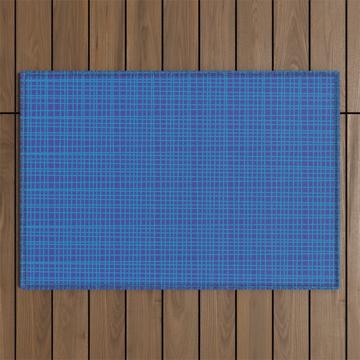 Blue Fine Weave Mid Century Modern Minimalist Woven Line Pattern Outdoor Rug Gallery Image 1