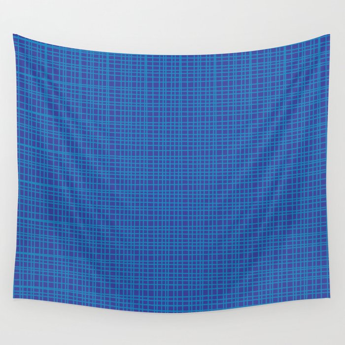 Blue Fine Weave Mid Century Modern Minimalist Woven Line Pattern Wall Tapestry Gallery Image 4