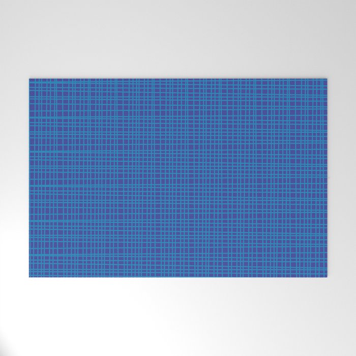 Blue Fine Weave Mid Century Modern Minimalist Woven Line Pattern Welcome Mat Gallery Image 1