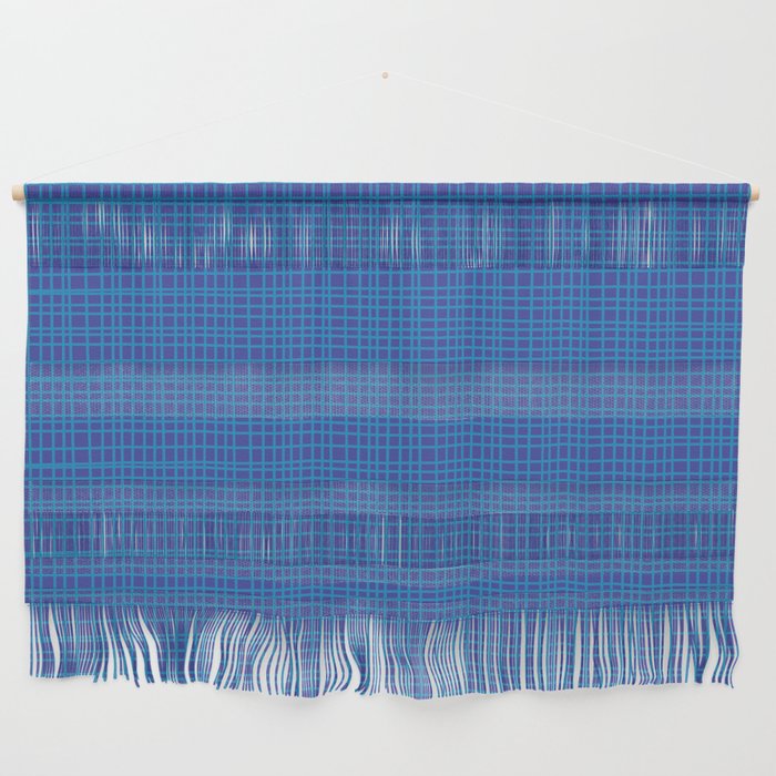 Blue Fine Weave Mid Century Modern Minimalist Woven Line Pattern Wall Hanging Gallery Image 1