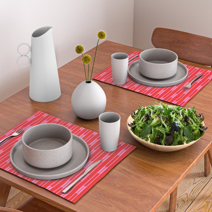 Bright Geo Chain Block Stripe Vertical Pattern in Preppy Pink and Red Placemat Gallery Image 2