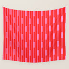 Bright Geo Chain Block Stripe Vertical Pattern in Preppy Pink and Red Wall Tapestry Gallery Image 4