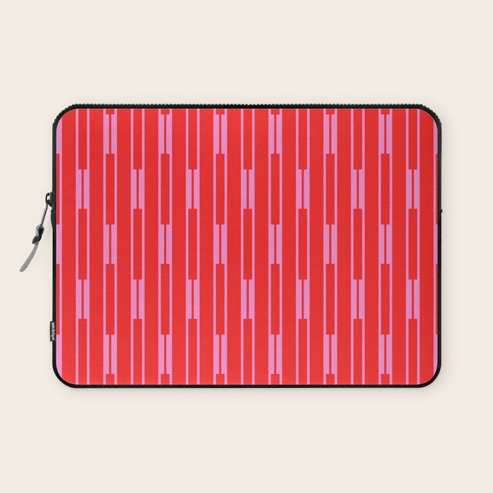 Bright Geo Chain Block Stripe Vertical Pattern in Preppy Pink and Red Laptop Sleeve Gallery Image 1