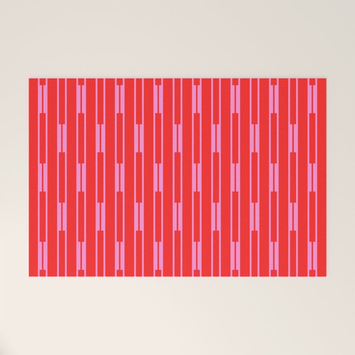 Bright Geo Chain Block Stripe Vertical Pattern in Preppy Pink and Red Welcome Mat Gallery Image 1