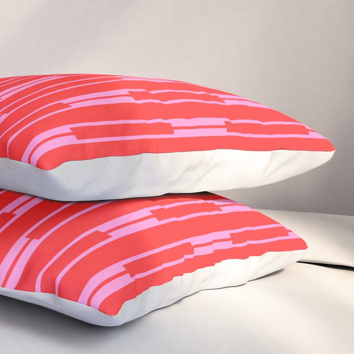 Bright Geo Chain Block Stripe Vertical Pattern in Preppy Pink and Red Pillow Sham Gallery Image 3