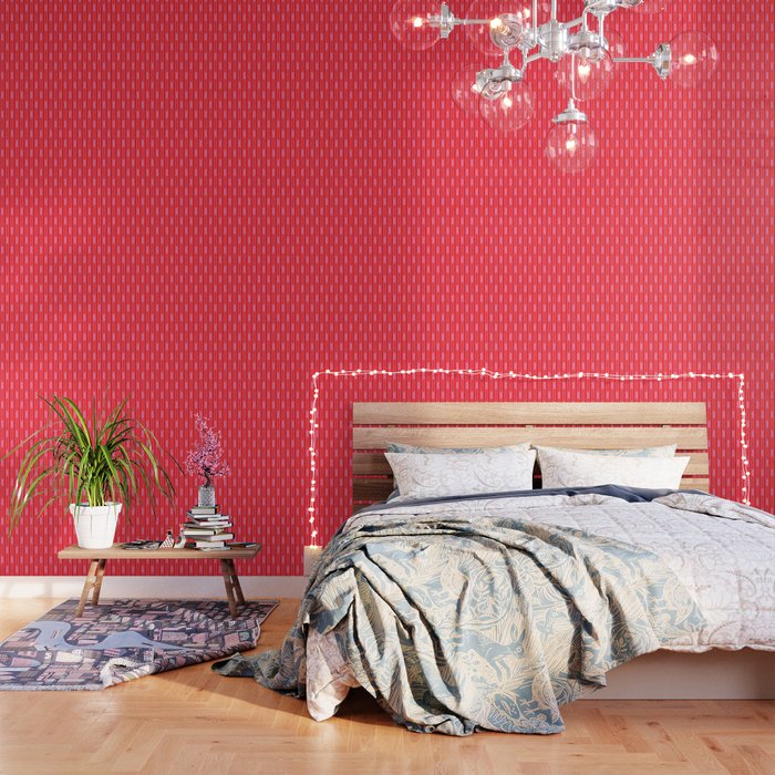 Bright Geo Chain Block Stripe Vertical Pattern in Preppy Pink and Red Wallpaper Gallery Image 3