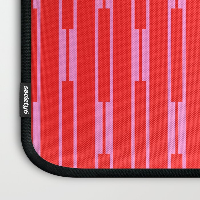 Bright Geo Chain Block Stripe Vertical Pattern in Preppy Pink and Red Laptop Sleeve Gallery Image 3